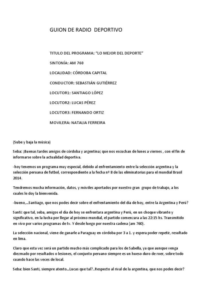 Guion de Radio Deportivo Equipos deportivos nacionales Asociación