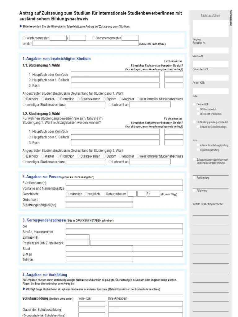 Antrag Auf Zulassung Studienkolleg