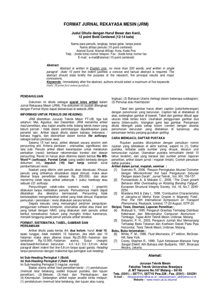 Format Jurnal teknik mesin