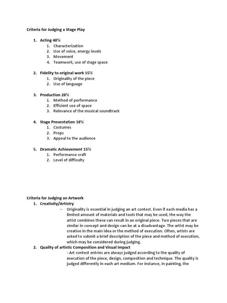 Criteria for Judging Stage Play