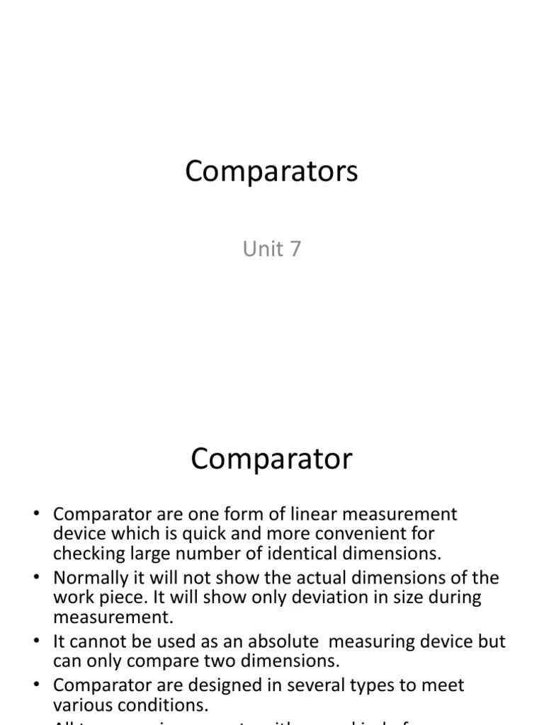 Metrology Comparators Unit 7 PDF Measuring Instrument Measurement