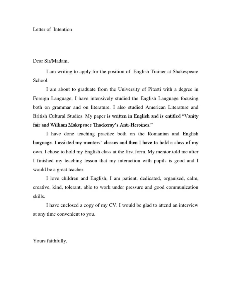 Letter of Intention