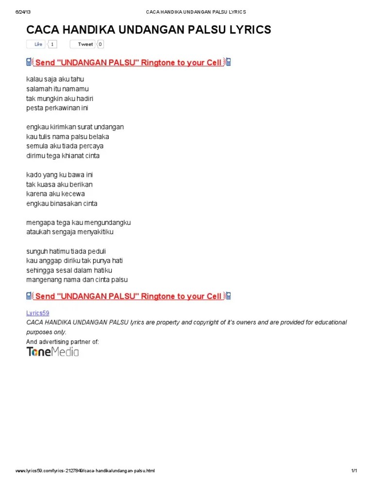 Lirik Lagu Surat Undangan Nike Ardila