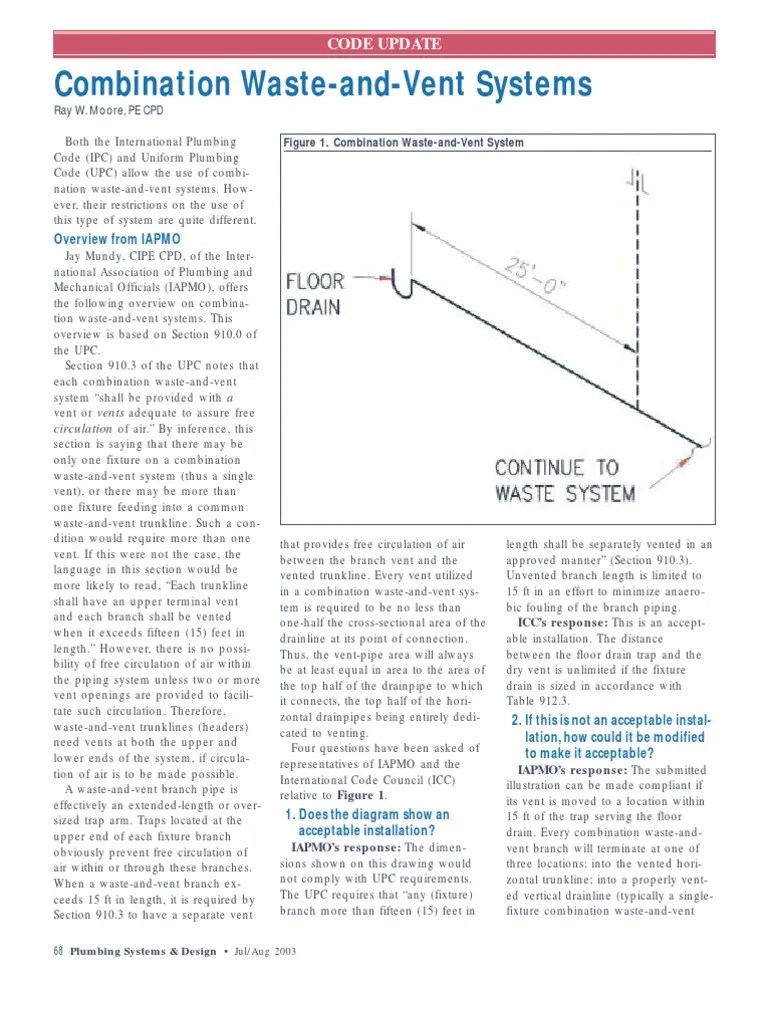 ASPE PSD Combination Waste and Vent Systems PDF Oxygen Plumbing