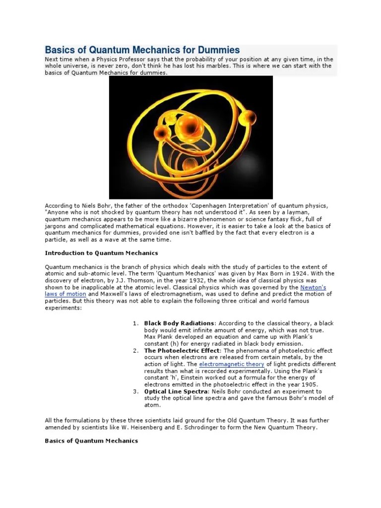 Basics of Quantum Mechanics For Dummies PDF Quantum Mechanics