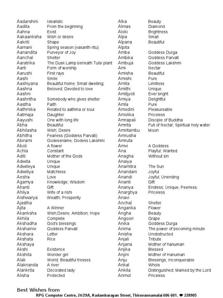 AZ Female Names 1 PDF Devi Shiva