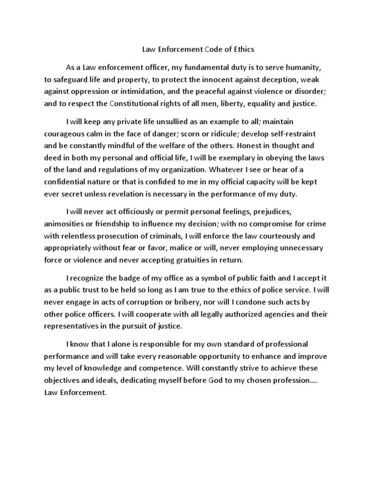 Law Enforcement Code of Ethics PDF