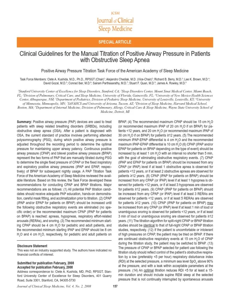 Clinical Guidelines For CPAP Titration PDF Sleep Apnea Sleep