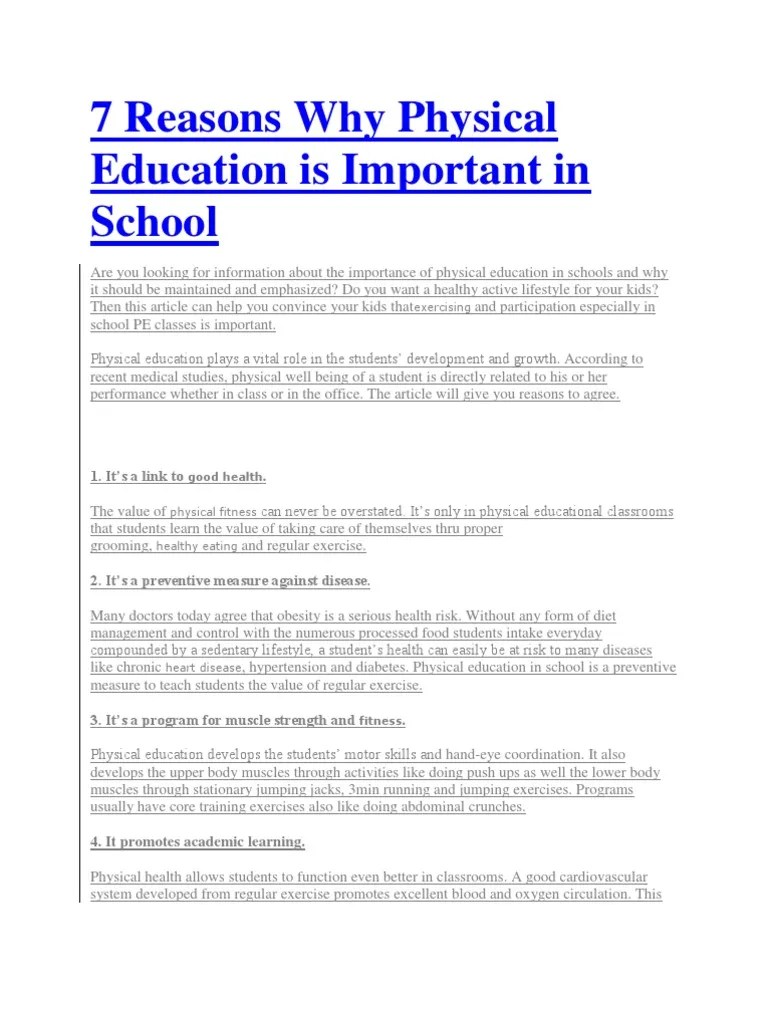 7 Reasons Why Physical Education Is Important in School PDF