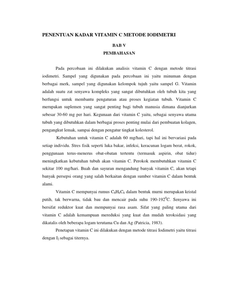 Penentuan Kadar Vitamin c Metode Iodimetri