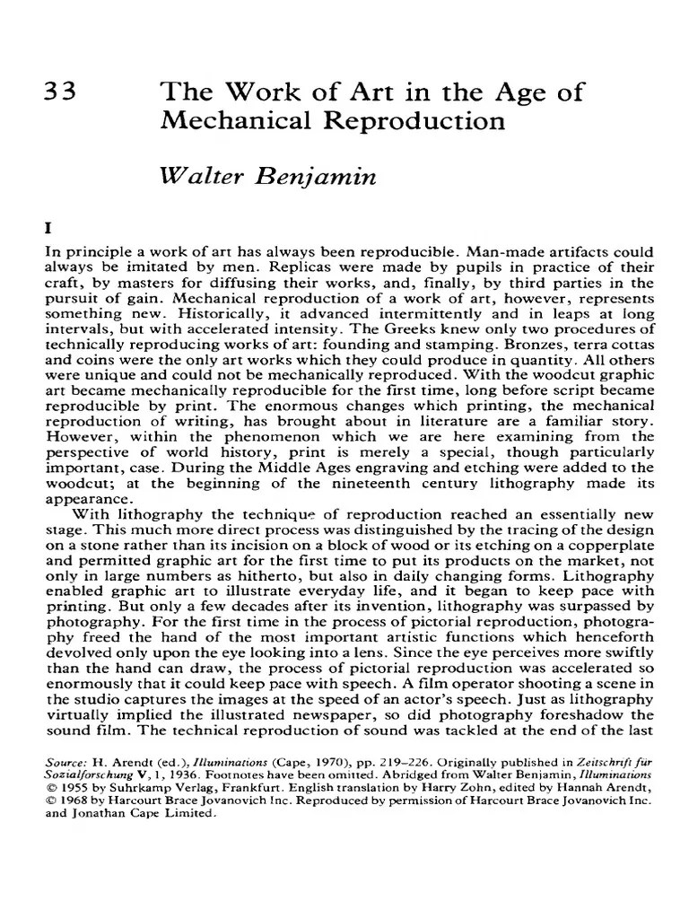 Benjaminwork of Art in the Age of Mechanical Reproduction Rituals