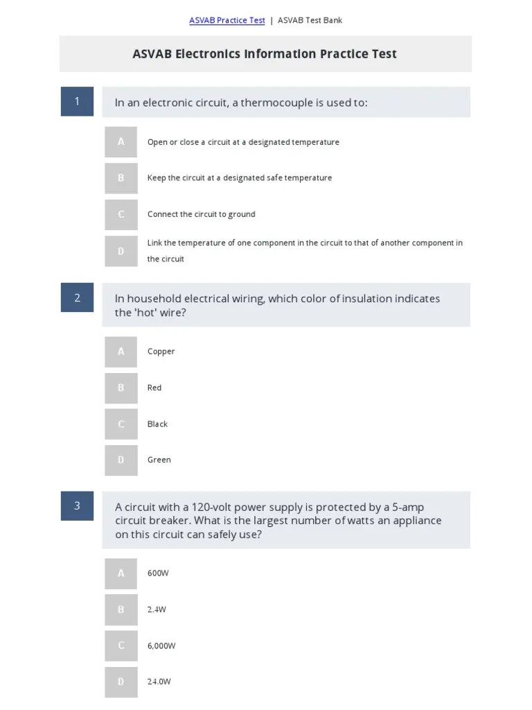 ASVAB Electronics Information Practice Test 3 Electronic Component