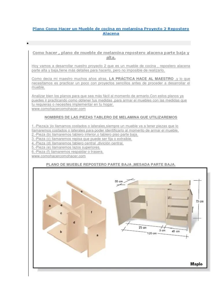 Plano Como Hacer Un Mueble de Cocina en Melamina Proyecto 2 Repostero
