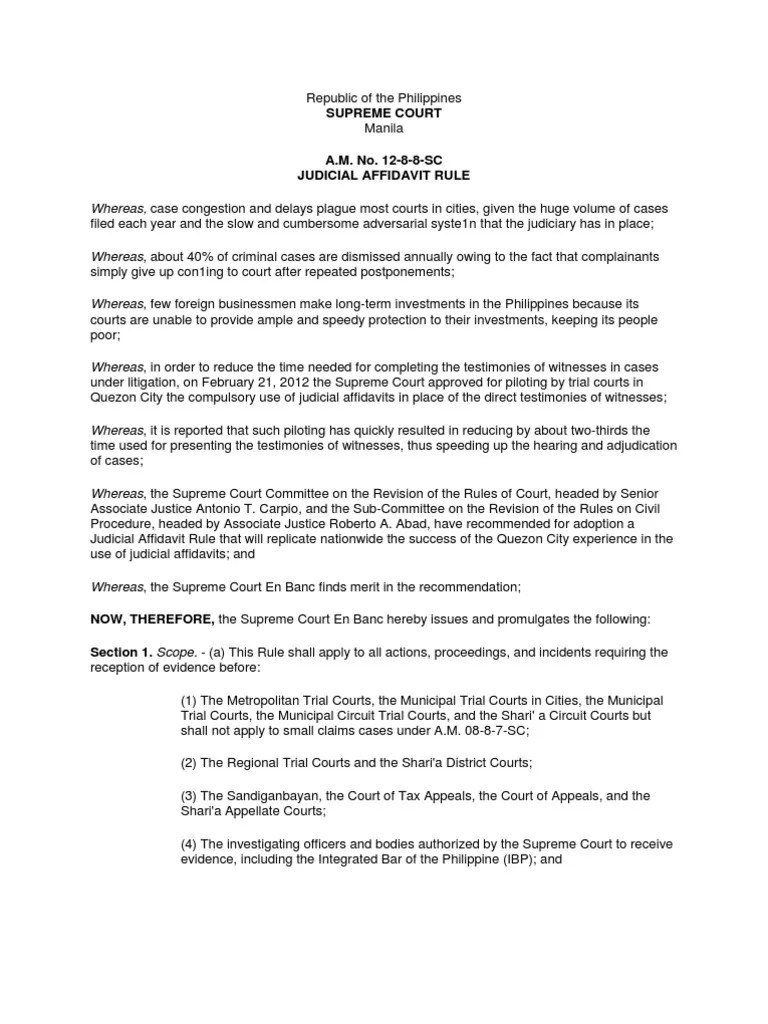 Judicial Affidavit Rule PDF Witness Affidavit