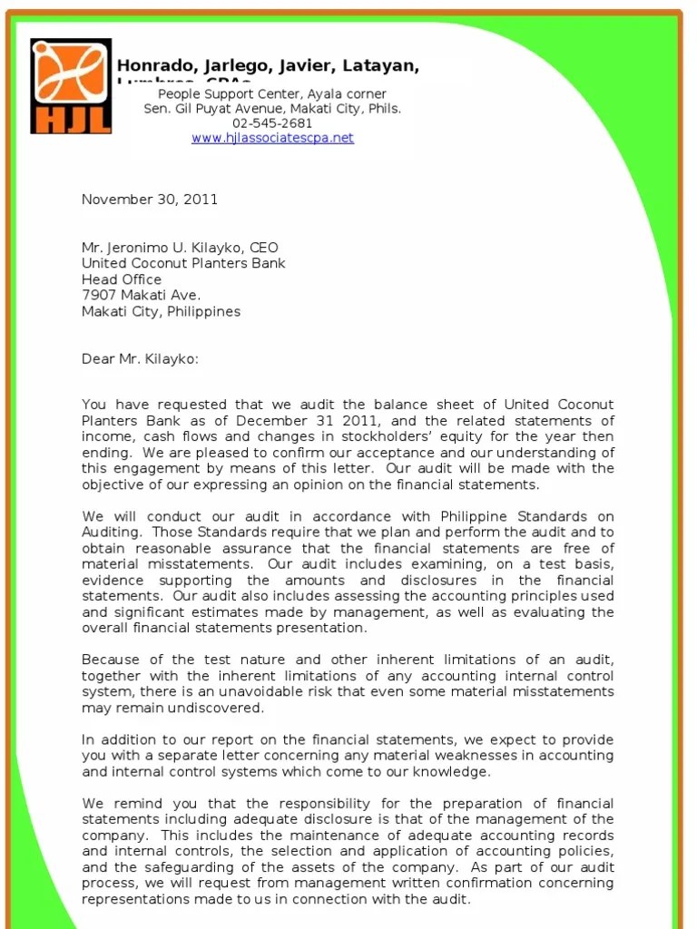Audit Engagement Letter & Management Representation Letter(example