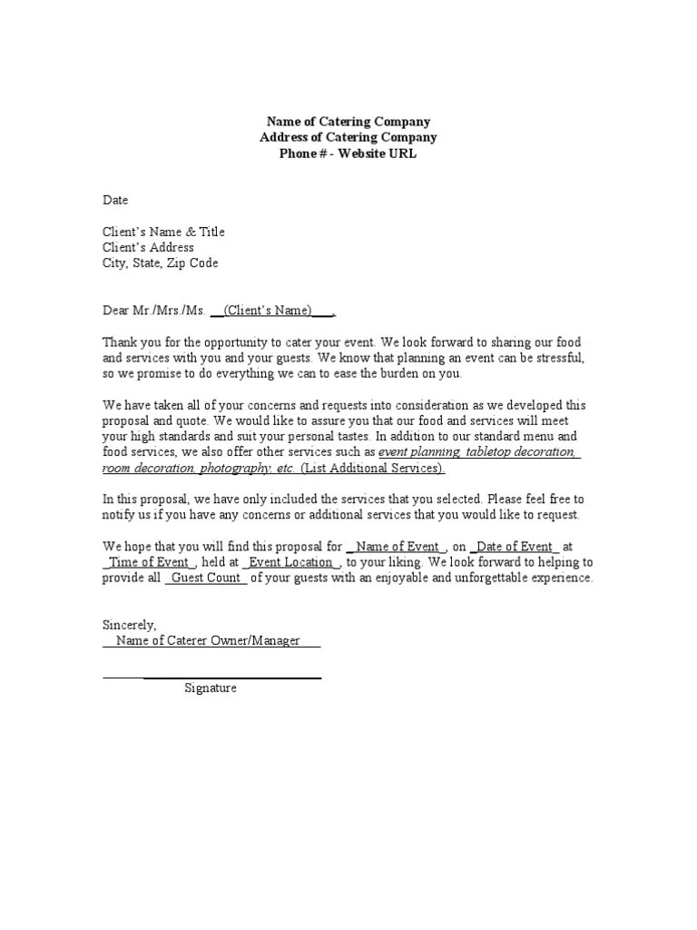 Catering Proposal & Quote Template Economies Beverages