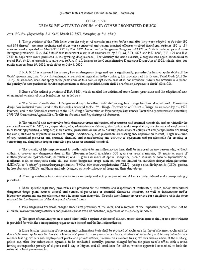 Criminal Law 2 Lecture Notes Part II Narcotic Bribery