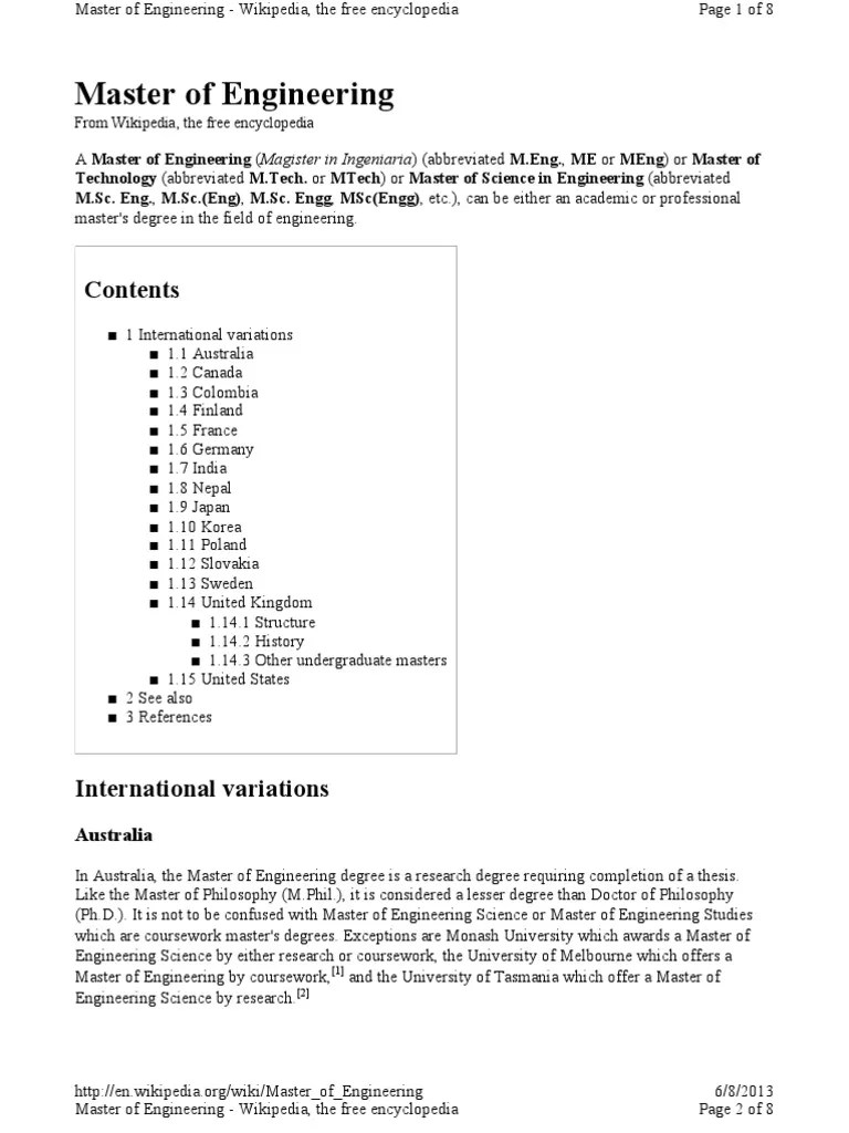 Master of Engineering Definition Wikipedia Academic Degree Master�s
