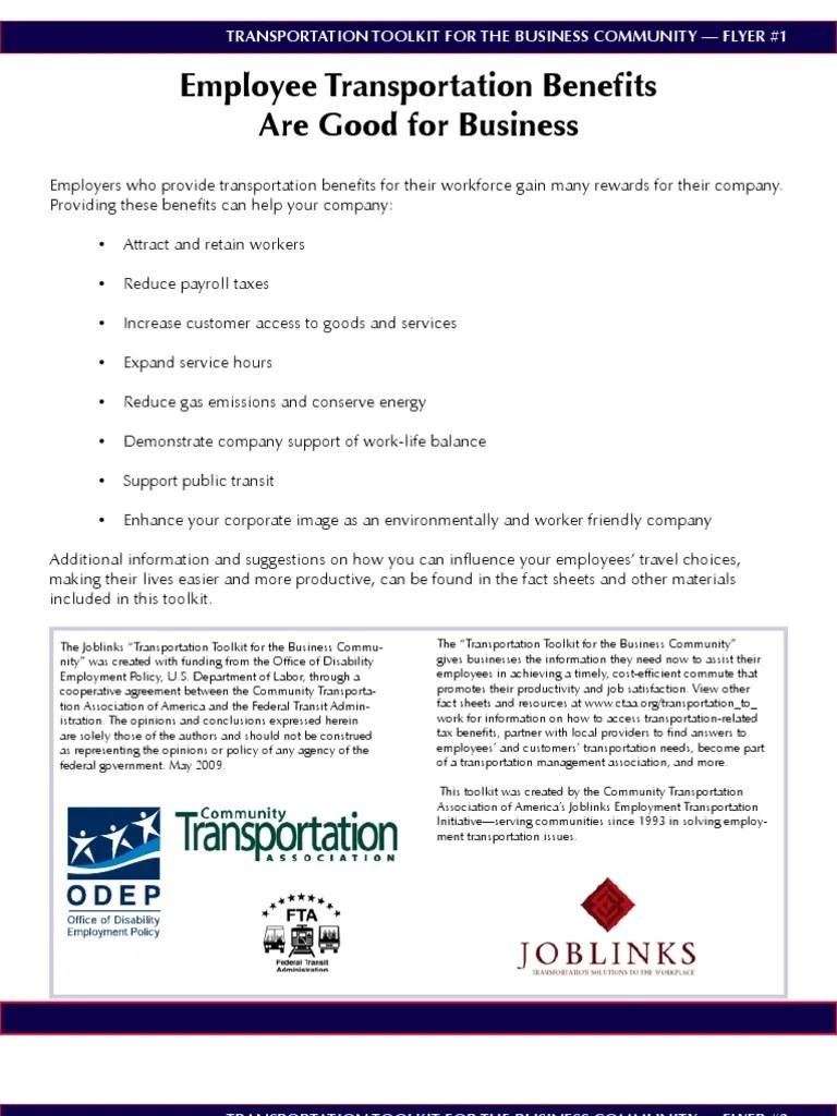 Employee Transportation Benefits Are Good For Business PDF Employee