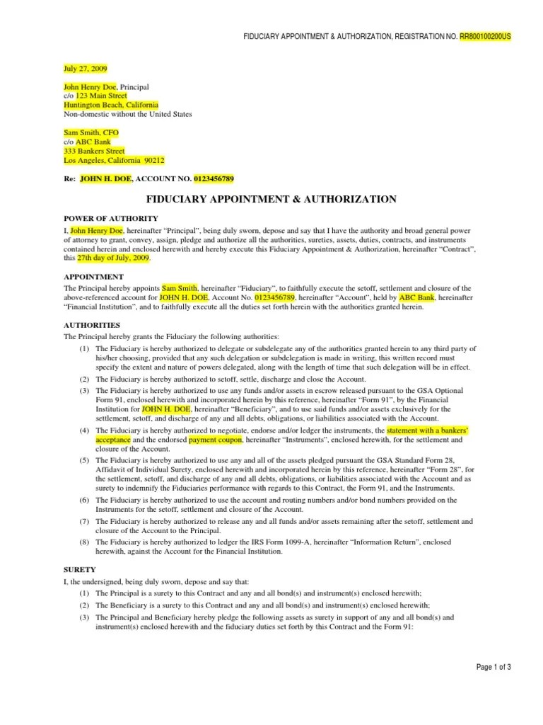 Fiduciary Appointment Fiduciary Bonds (Finance)