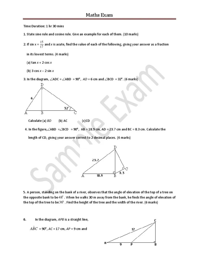 Maths Exam.docx Sine Trigonometric Functions