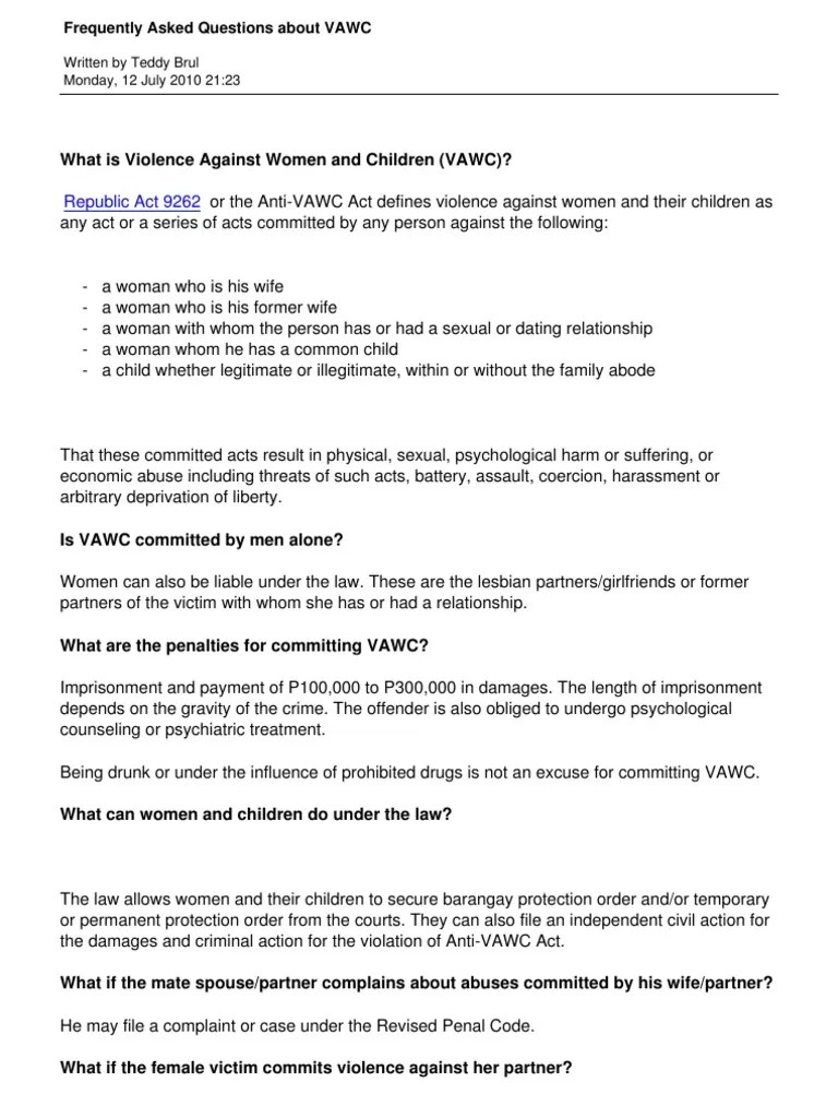 Frequently Asked Questions About Vawc Restraining Order Victimology