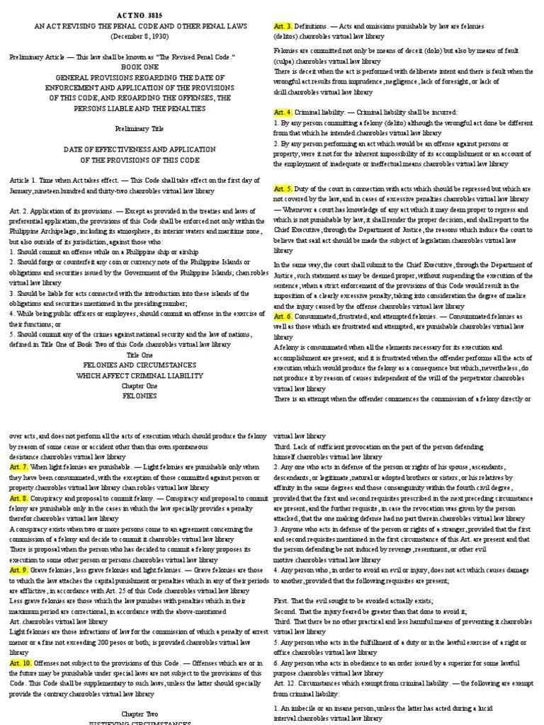 Revised Penal Code of The Philippines PDF Felony Crime & Violence