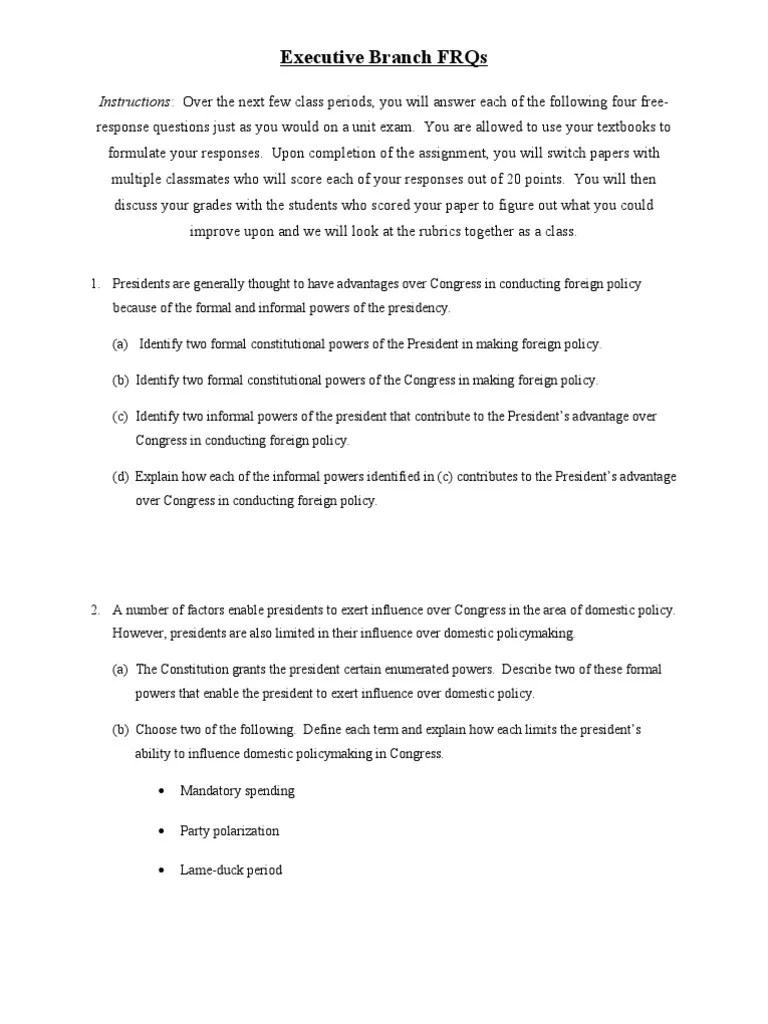 FRQs For AP US Government PDF War Powers Resolution United States