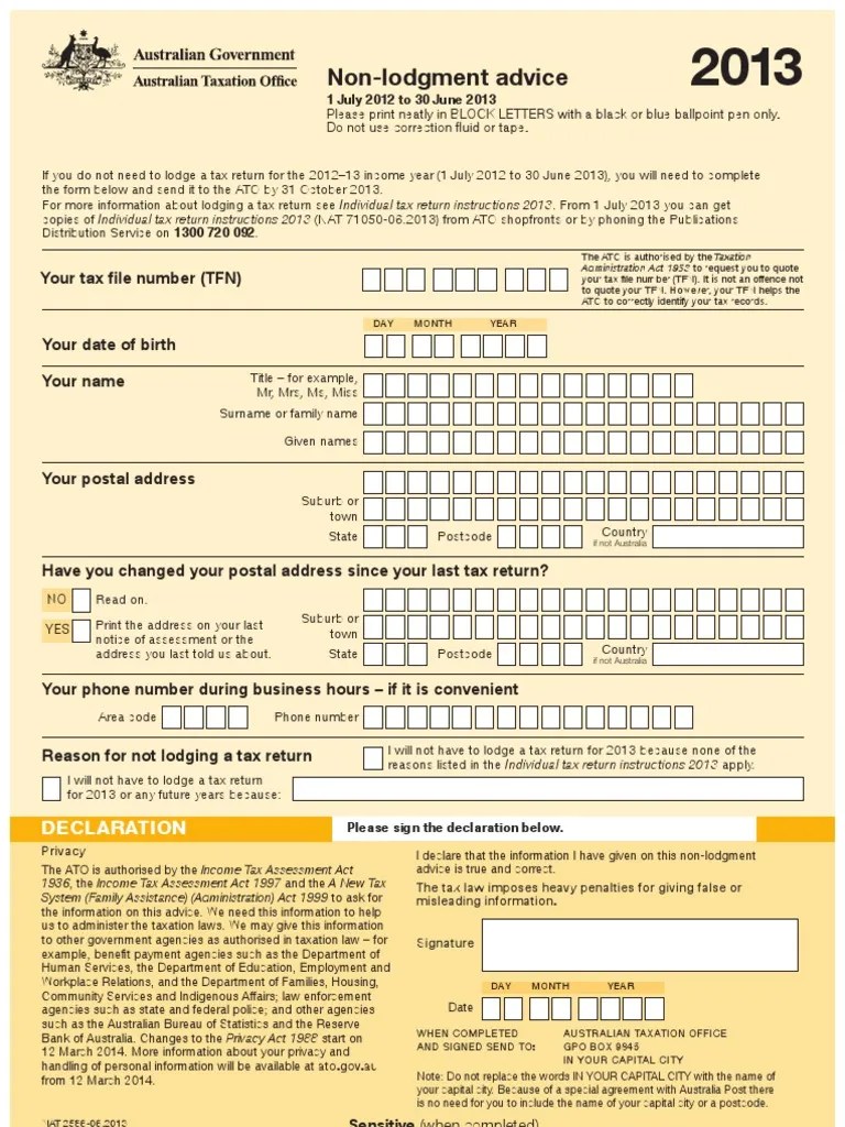 ATO Advice for NonLodgement Tax Return (United States