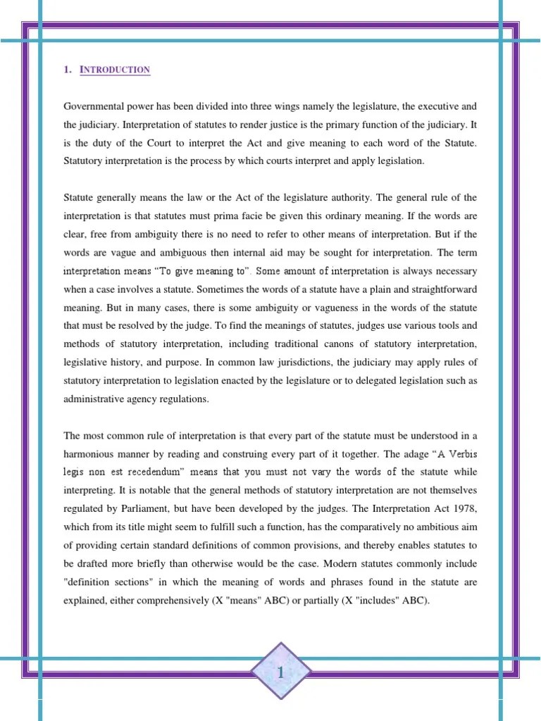 4. Interpretation of Statutes Plain Meaning Rule Statutory