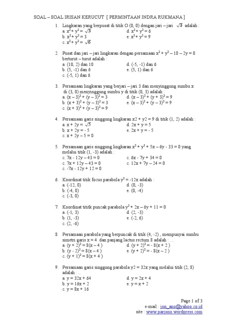 Soal Soal Irisan Kerucut | PDF