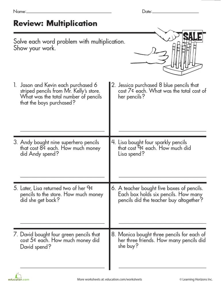 Store Multiplication Word Problems PDF