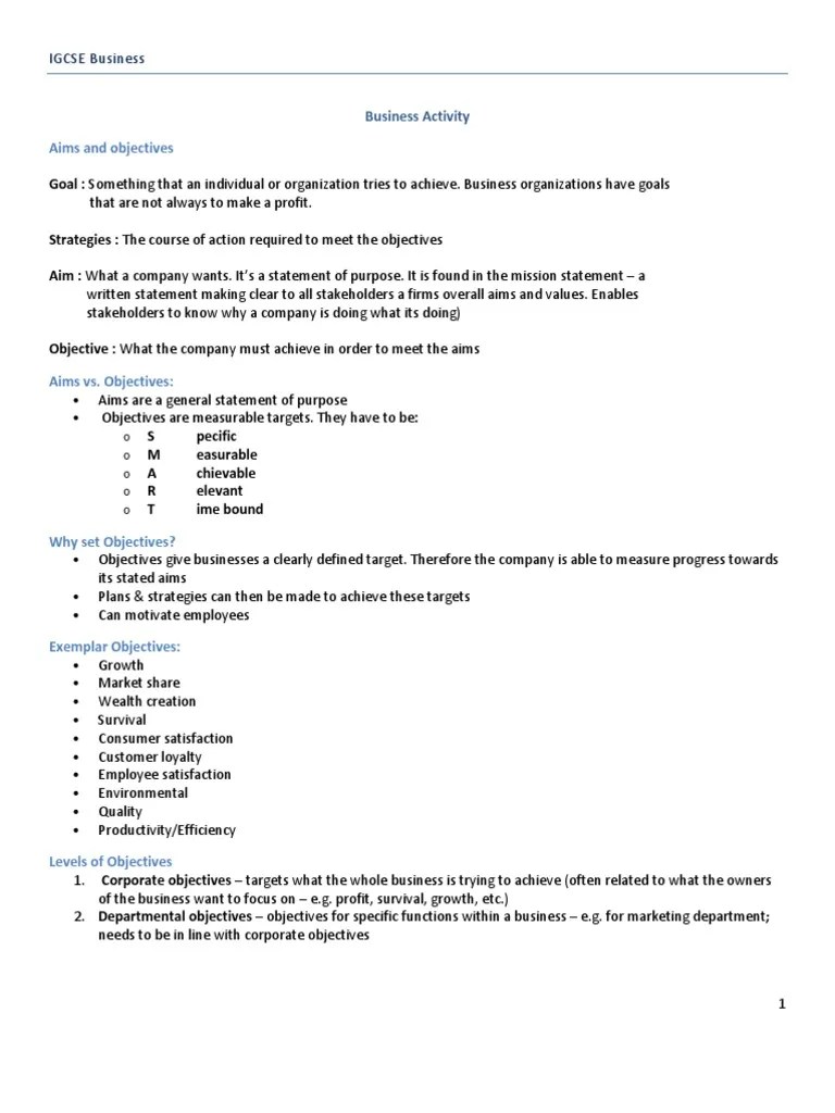 IGCSE Business Notes PDF Stocks Multinational