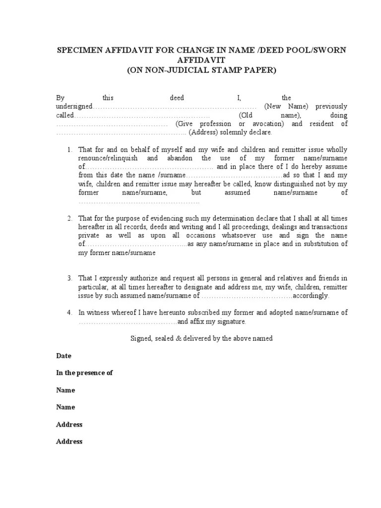 Affidavit Change Name Affidavit Marriage