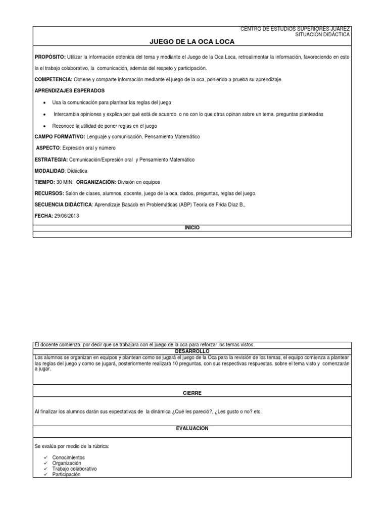 Reglas del juego de la oca. Dinamica Juego De La Oca Comunicacion Interacciones De Disciplina Academica