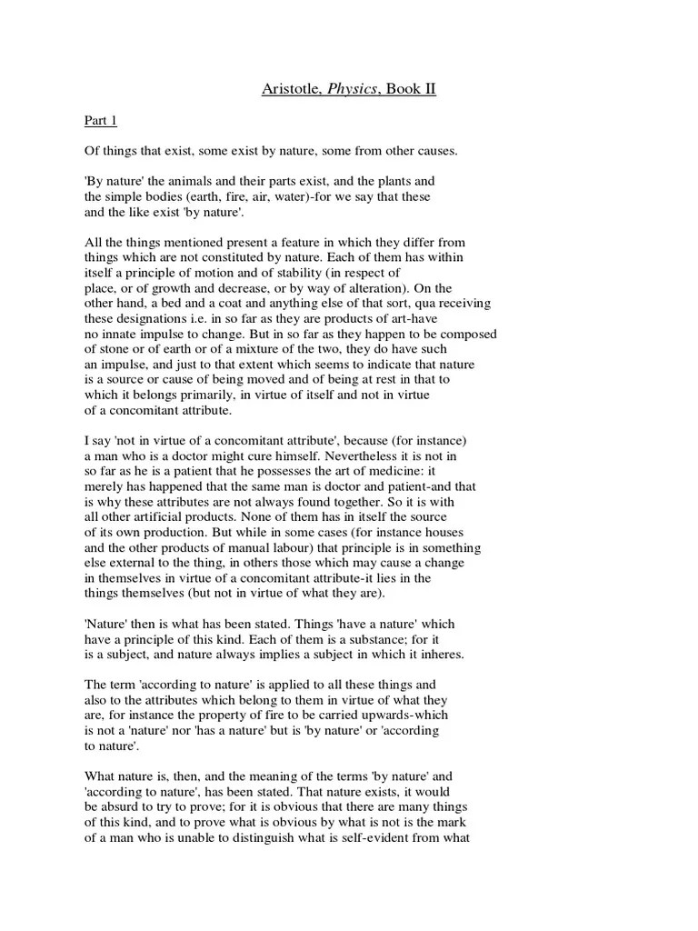 Aristotle Physics Book II Matter Physics &amp; Mathematics