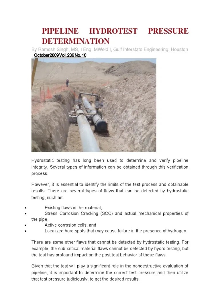 Pipeline Hydrotest Pressure Determination PDF