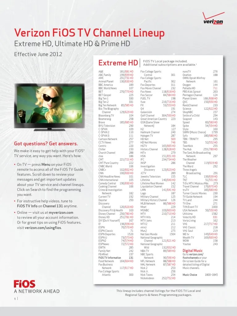 Verizon Fios TV Channel Lineup: Extreme HD, Ultimate HD & Prime HD