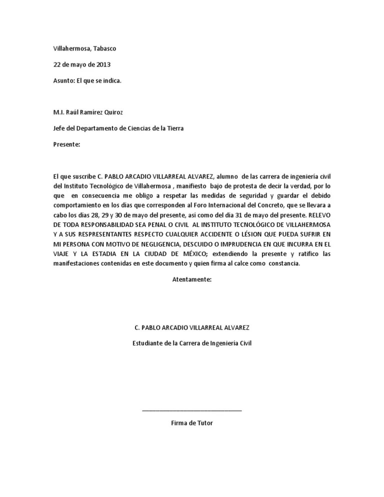 Carta Para Deslindar Responsabilidades