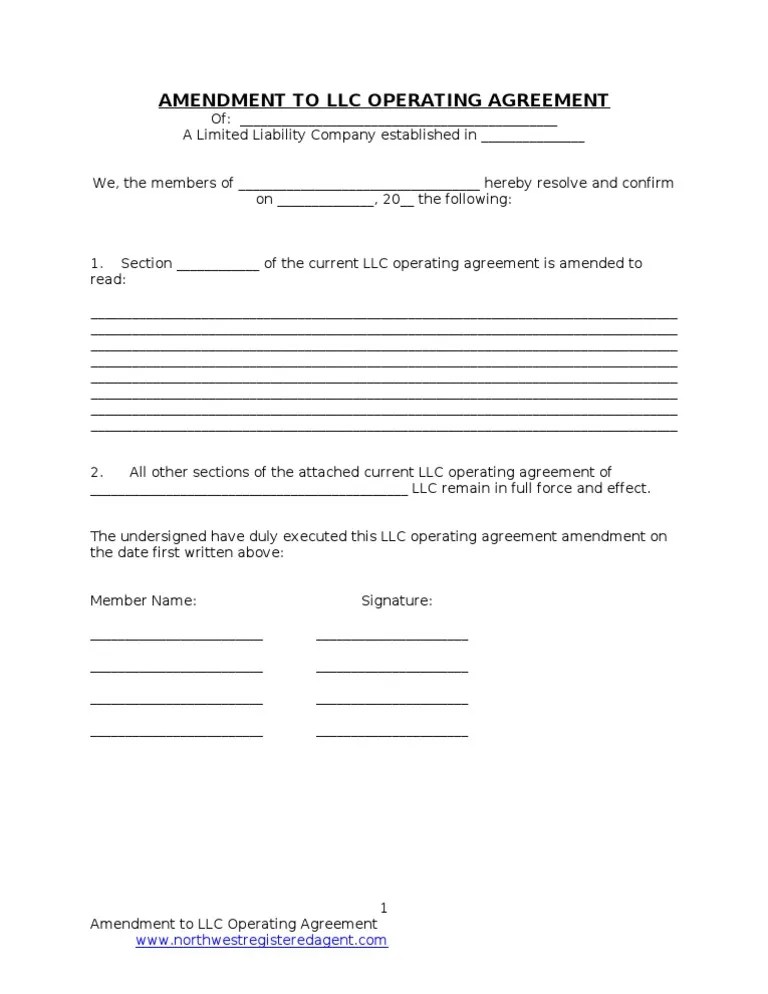 Amendment To LLC Operating Agreement PDF