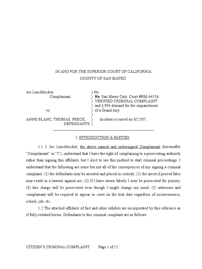 Verified Criminal Complaint Contempt Of Court Life Imprisonment