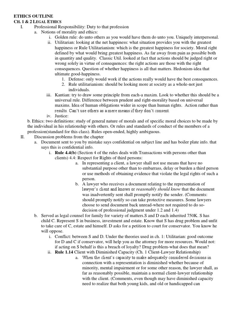 Professional Ethics Outline Practice Of Law Lawyer