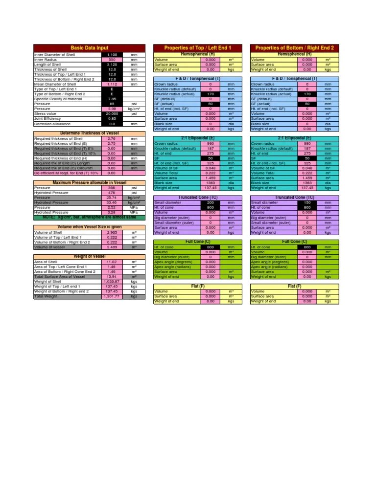 Pressure Vessel DesignExcelsheetbasicdesigningnoncriticalP.xls