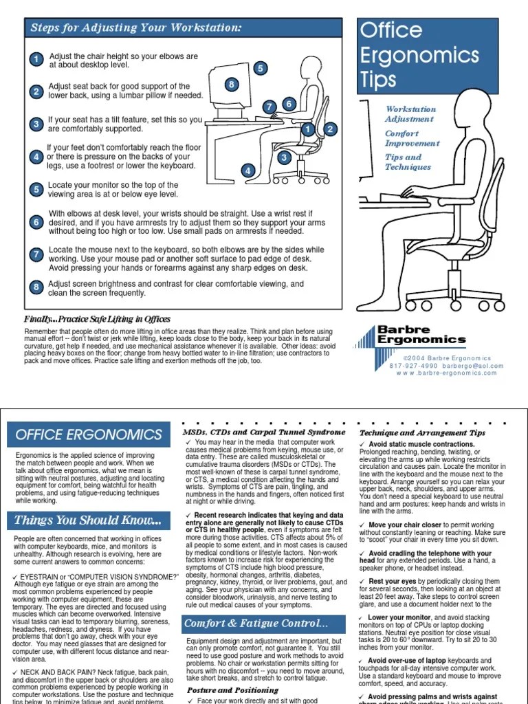 Office Ergonomics Tips Steps For Adjusting Your Workstation PDF