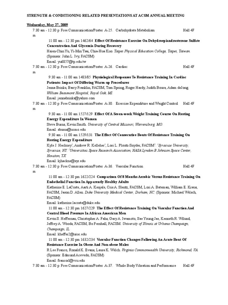 Strength and Conditioning Sessions 2009 ACSM Annual Meeting