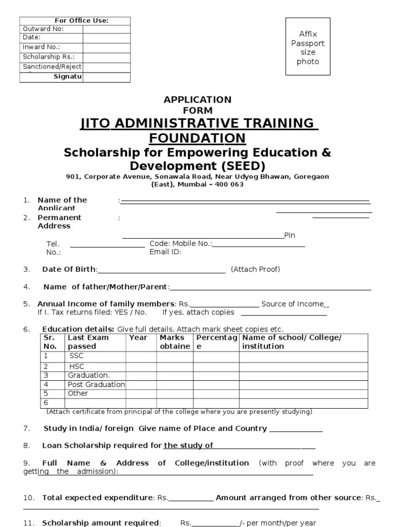 SEED Application Form PDF Identity Document Government Information