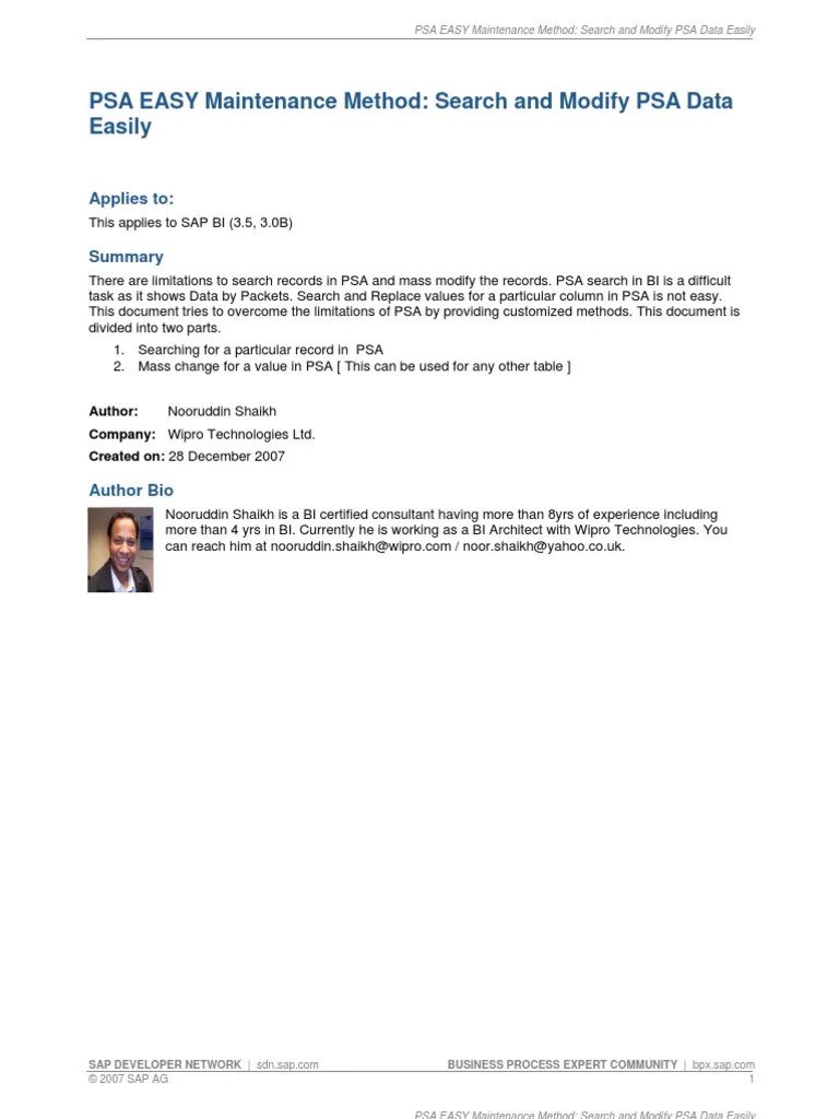 PSA Maintenace in SAP BI PDF Computer Programming Computing