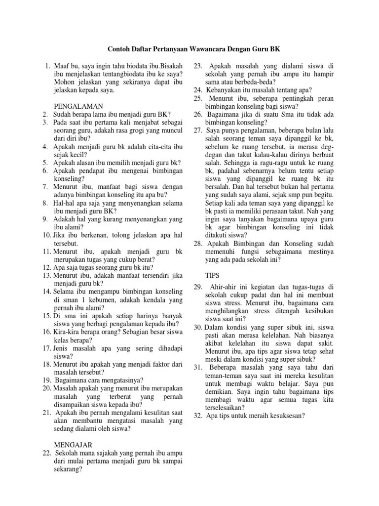 Daftar Pertanyaan Wawancara Untuk Guru | LEMBARINFO