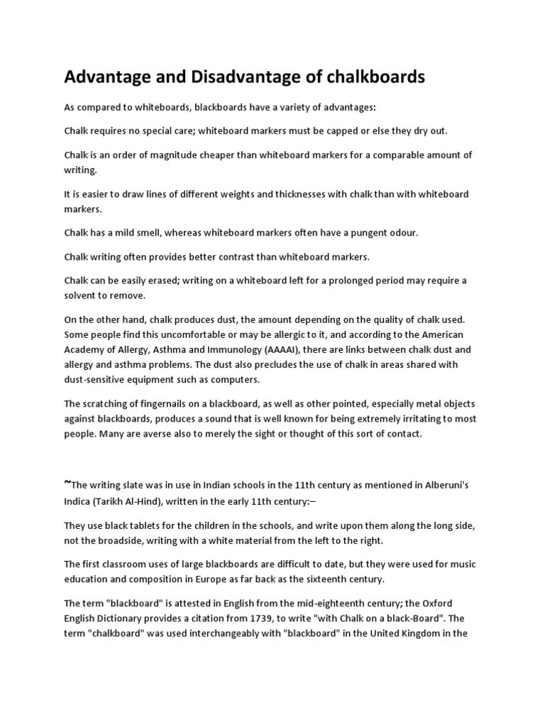 Advantage and Disadvantage of Chalkboards Teaching And Learning