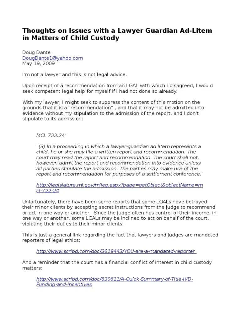 Lawyer Guardian AdLitem in Matters of Child Custody Legal Guardian Lawyer